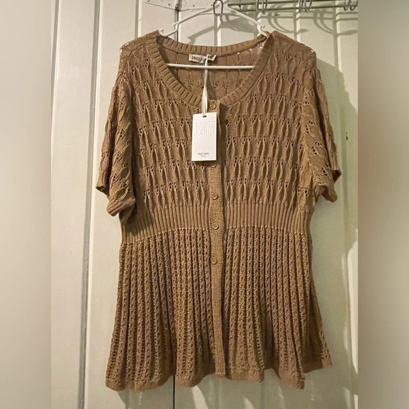 Grace Karin short sleeve button up sweater-2XL NWT - Picture 1 of 7
